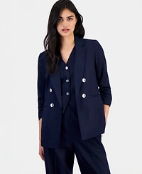 Bar Iii Women's Ruched-Sleeve Open-Front Linen Blazer, Exclusively at Macy's