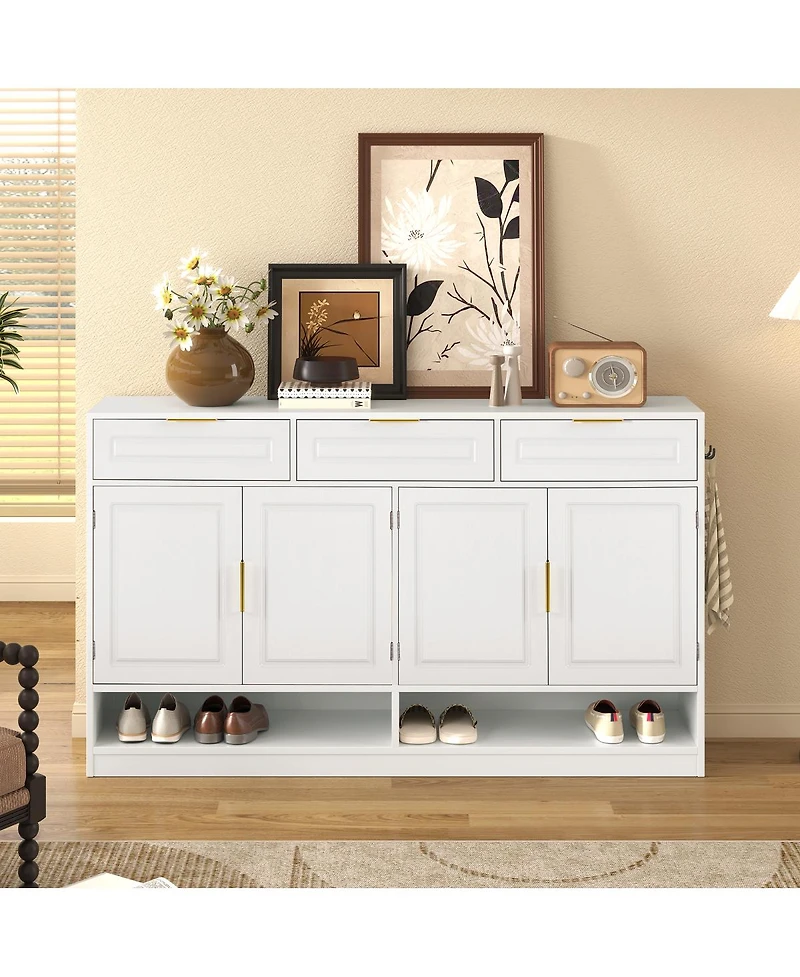 Streamdale Furniture Farmhouse Sideboard with 3 Drawers, 4 Doors, 59.1" Storage Buffet