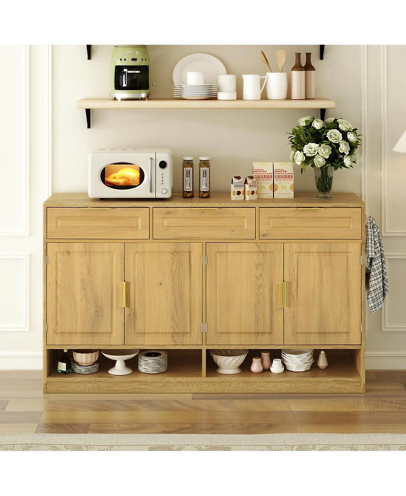 Streamdale Furniture Farmhouse Sideboard with 3 Drawers, 4 Doors, 59.1" Storage Buffet