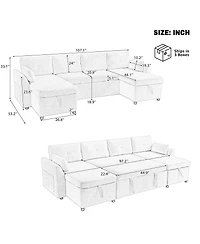Streamdale Modern U-shaped Sleeper Sofa with Storage & Usb Ports, Green