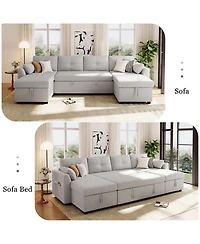 Streamdale Modern U-shaped Sleeper Sofa with Storage & Usb Ports, Green