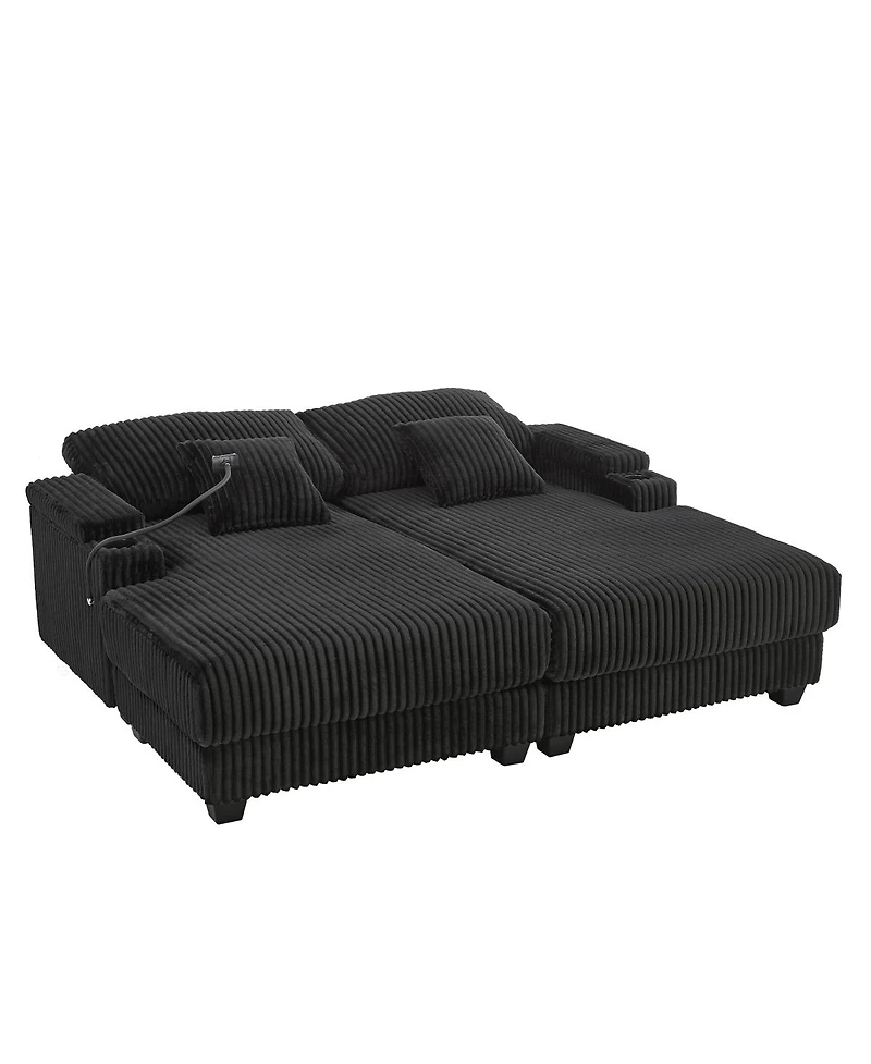 Streamdale Modern Chaise Sofa with Adjustable Backrest, Cup Holders, Phone Holder & Storage, Light Gray