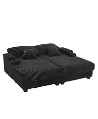 Streamdale Modern Chaise Sofa with Adjustable Backrest, Cup Holders, Phone Holder & Storage, Light Gray