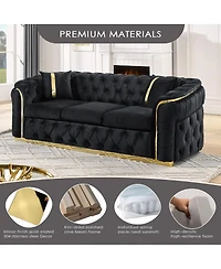 Streamdale Velvet Button Tufted Sofa Couch with 2 Pillows, 3 Seater Luxury Chesterfield Sofa Set