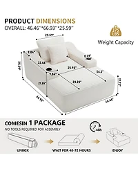 Streamdale Furniture 67" Corduroy Chaise Lounge Sleeper Sofa with Armrest, White