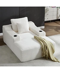Streamdale Furniture 67" Corduroy Chaise Lounge Sleeper Sofa with Armrest, White