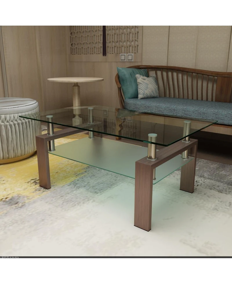 Streamdale Furniture Rectangle Glass Coffee Table, Clear, Modern Side Center Table