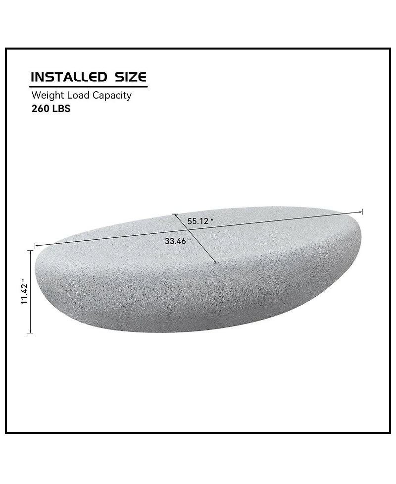Streamdale Furniture Fiberglass Elliptical Coffee Table for Living Room, Vintage Matte Rocks Table