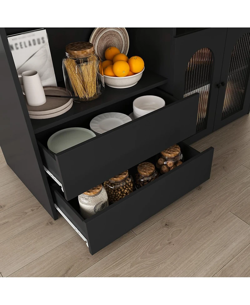 Streamdale Furniture Kitchen Island Set with 4 Chairs, Extendable & Rotating Table, Mdf Marble Veneer