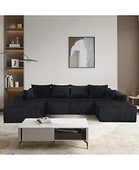 Streamdale Furniture 6-Piece Modular U-Shaped Black Corduroy Sectional Sofa with Chaise Lounge