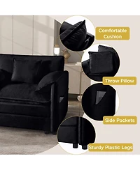 Streamdale Furniture Oversized Deep Seat Sectional Sofa, Modern Chenille Cloud Couch, Black