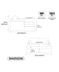 Streamdale Furniture 63.39" Wide Chenille Sofa Bed with Cushions & Metal Legs