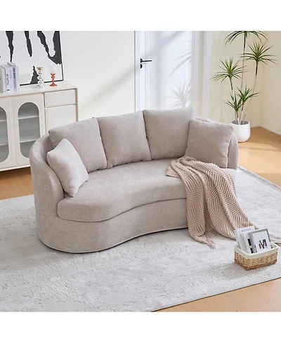 Streamdale Furniture 73.82" Wide Curved Sofa, Modern Plush Chenille Extra-Deep Seat, 4 Removable Cushions, Taupe