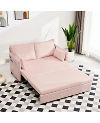 Streamdale Furniture 55" Convertible Sofa Bed with Usb Ports, Modern Corduroy Couch, Pink