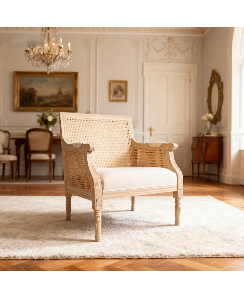 Streamdale Furniture French Accent Armchair, Vintage Rattan Reading Chair