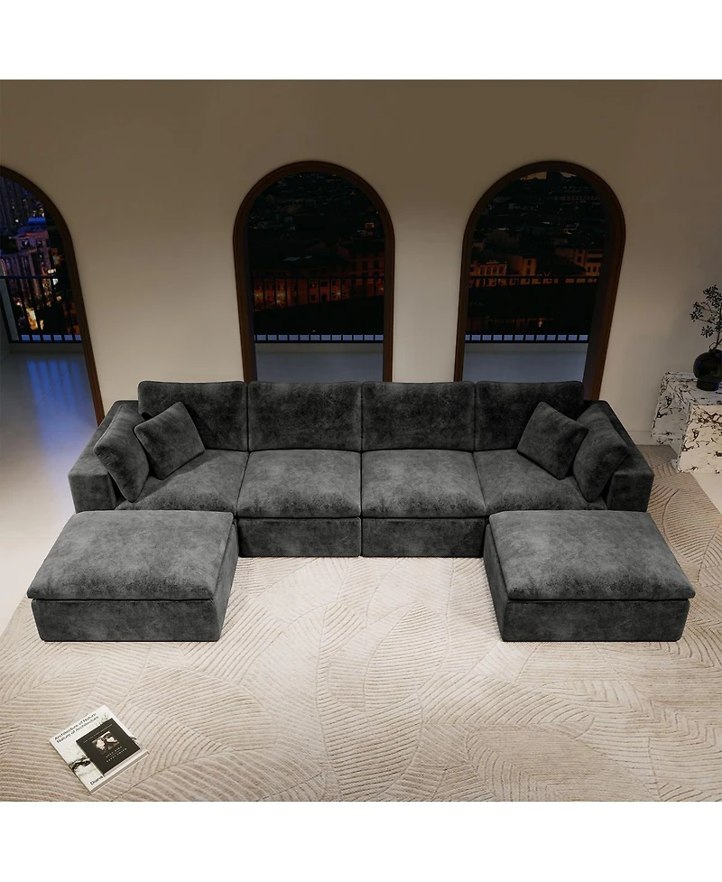 Streamdale Furniture Modular Upholstered Corduroy Sectional Sofa, 5PC Free Combination, Gray