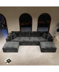 Streamdale Furniture Modular Upholstered Corduroy Sectional Sofa, 5PC Free Combination, Gray