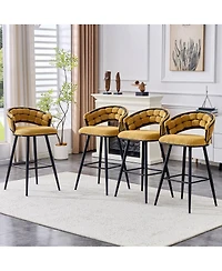 Streamdale Furniture Set of 2 Yellow Velvet Bar Stools with Black Iron Legs