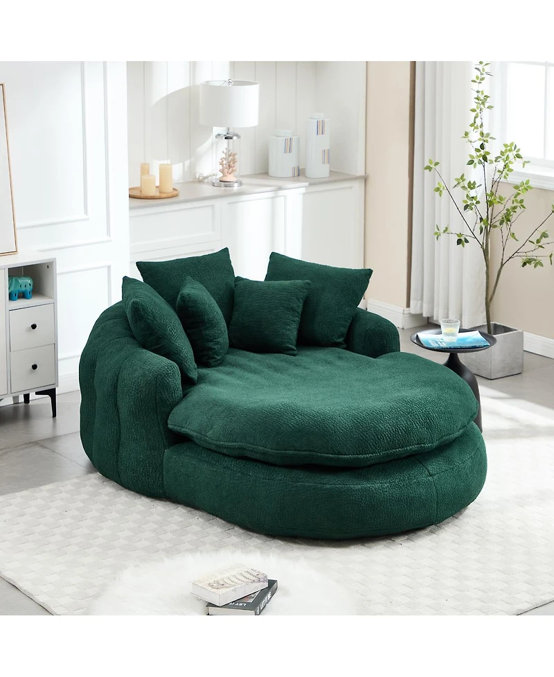 Streamdale Furniture Oversized Oval Upholstered Bean Bag Sofa with 5 Pillows & Wrap Around Backrest