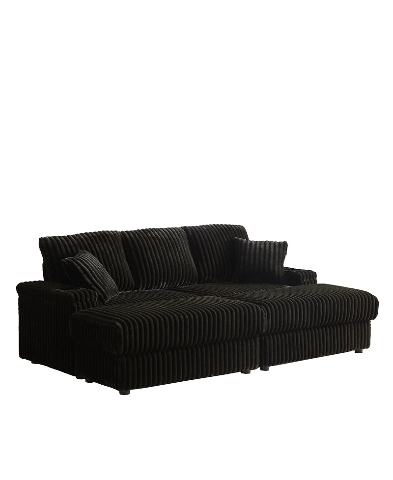 Streamdale Furniture 84" Corduroy 3-Seater Sofa w/ Pillows, Ottomans, Storage & Cup Holders