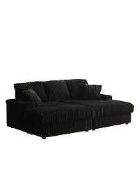 Streamdale Furniture 84" Corduroy 3-Seater Sofa w/ Pillows, Ottomans, Storage & Cup Holders
