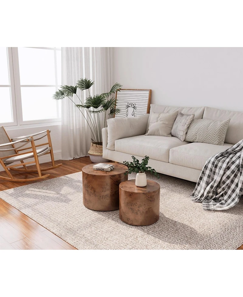 Streamdale Furniture Nesting Coffee Table Set of 2, Modern Round Wooden Accent Tables