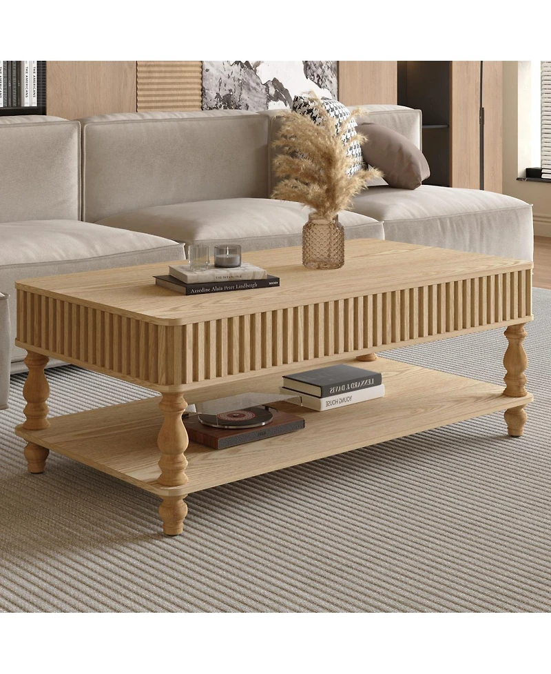 Streamdale Furniture Lift Top Fluted Coffee Table with Hidden Storage, Roman Column Legs