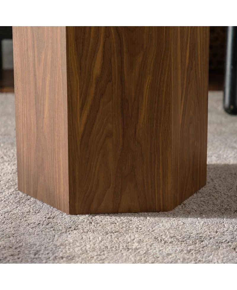 Streamdale Furniture Hexagon Walnut Mdf Coffee Table - Modern End Table for Small Spaces (15.75"x13.58"x18.9)