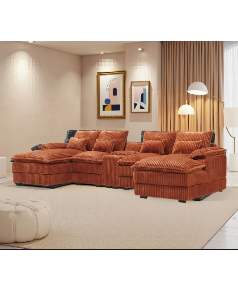 Streamdale Furniture 120" 5-piece U-shaped sofa w/ console, Usb ports & 4 pillows