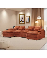 Streamdale Furniture 120" 5-piece U-shaped sofa w/ console, Usb ports & 4 pillows