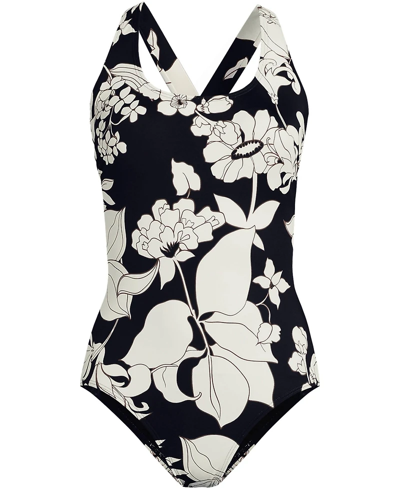 Lands' End Women's Long Tugless X-Back One Piece Swimsuit