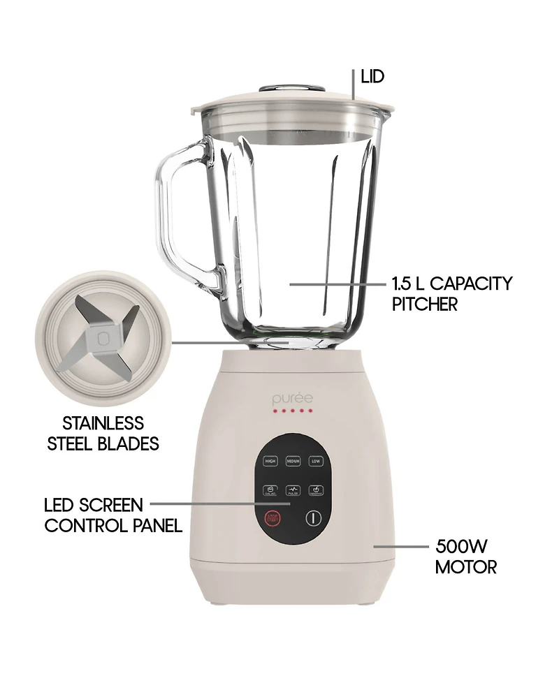 Tzumi Puree 1.5 Liter Led Touchscreen Blender