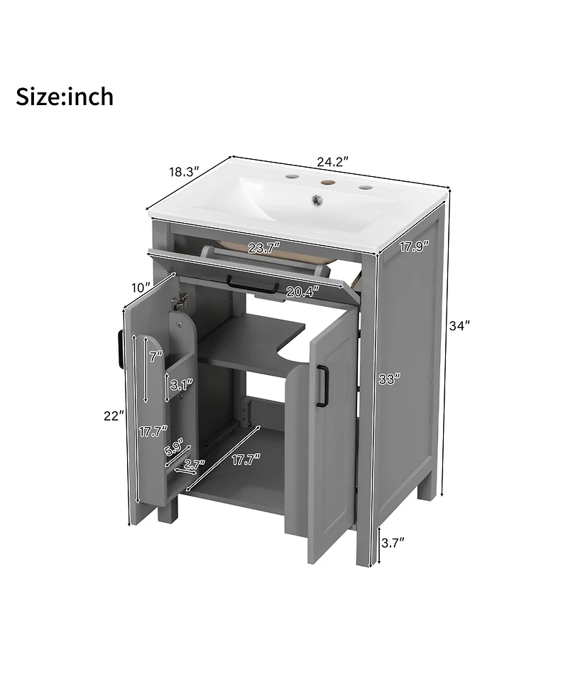 Cesicia 24 in. Bathroom Vanity Combo with Ceramic Sink, Luxurious Space-Saving Vanity with 2 Soft Close Doors