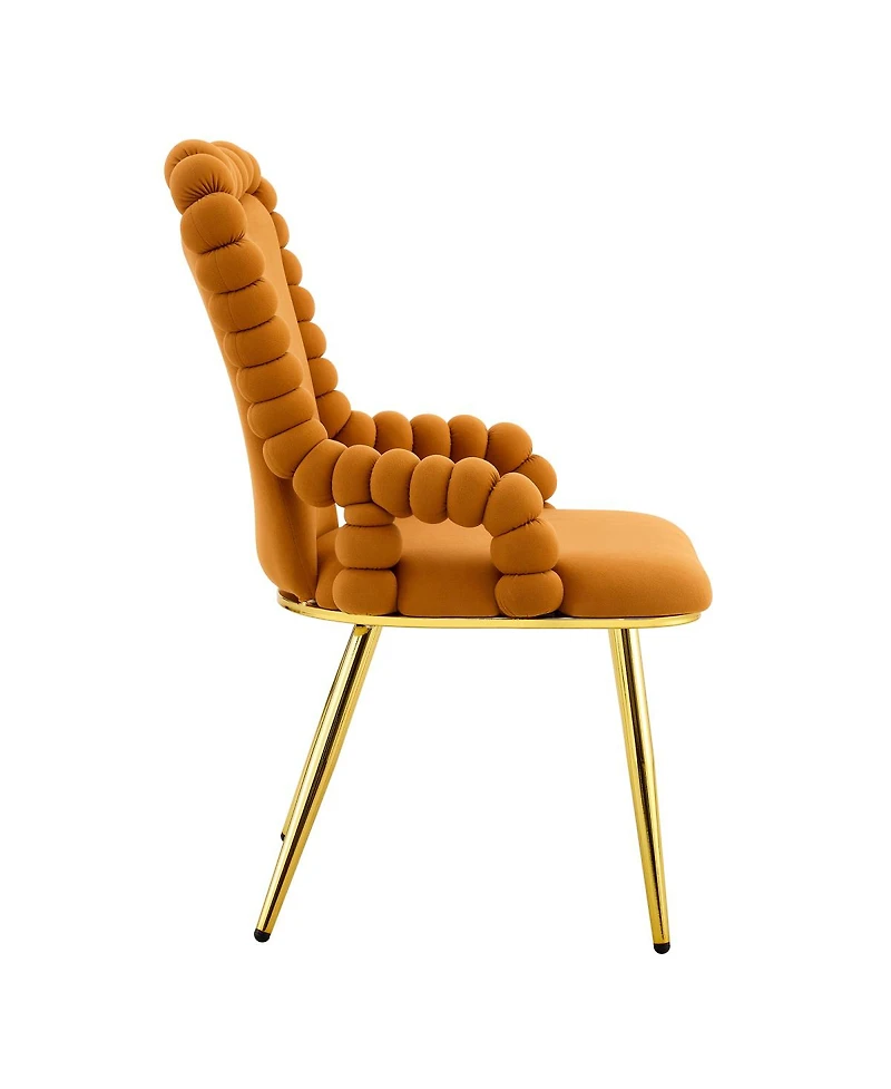 Streamdale Furniture Set of 2 Orange Puffy Bubble Chairs with Gold Legs, Velvet Dining Chairs