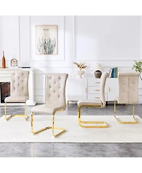 Streamdale Furniture Set of Retro Alligator Upholstered Dining Chairs with Crystal Buckle & Gold Legs