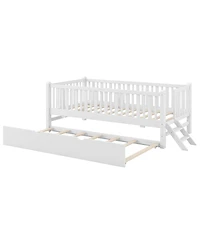 Streamdale Furniture Wood Platform Bed with Guardrail and Trundle