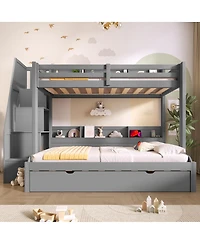 Streamdale Furniture over Full Bunk Bed with Storage Stairs, Trundle, Led, Usb