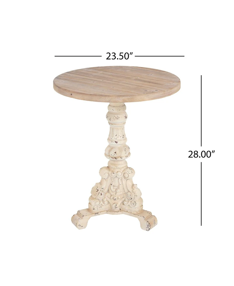 Streamdale Furniture Accent Coffee Table, Antique Pedestal, Solid Wood Top, Natural+Antique White