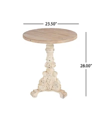 Streamdale Furniture Accent Coffee Table, Antique Pedestal, Solid Wood Top, Natural+Antique White