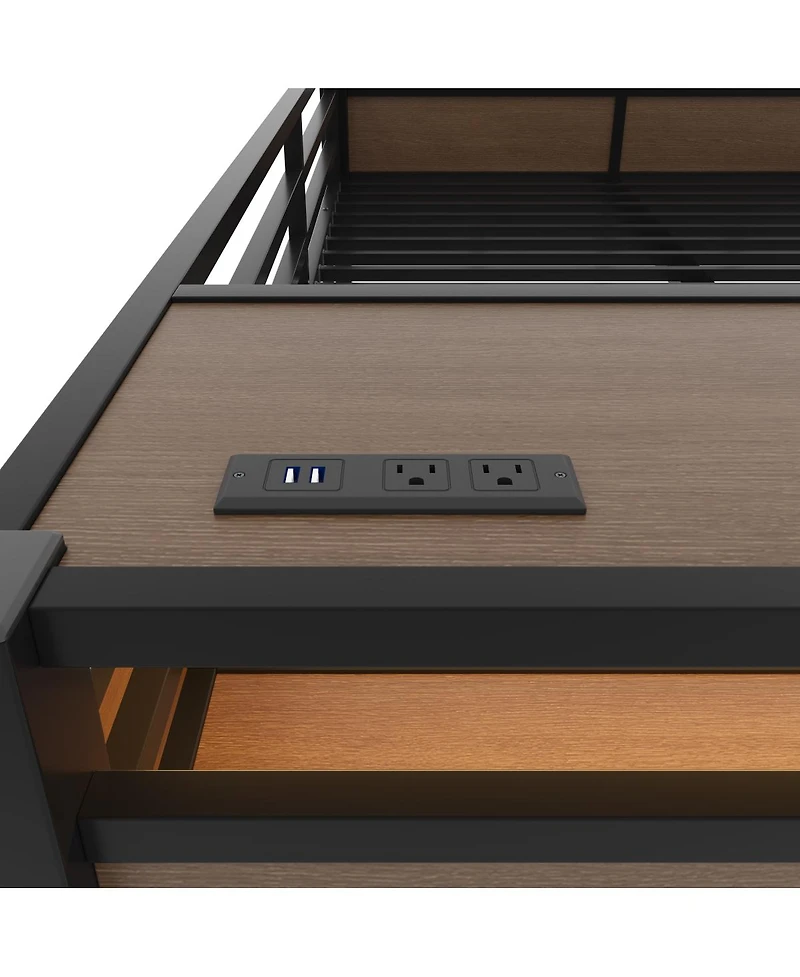 Streamdale Furniture Full Size Metal Bunk Bed with Storage, Led, and Usb