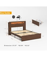 Streamdale Furniture Wooden Queen Farmhouse Bed Frame with Bookcase, Storage Drawers & Led Headboard