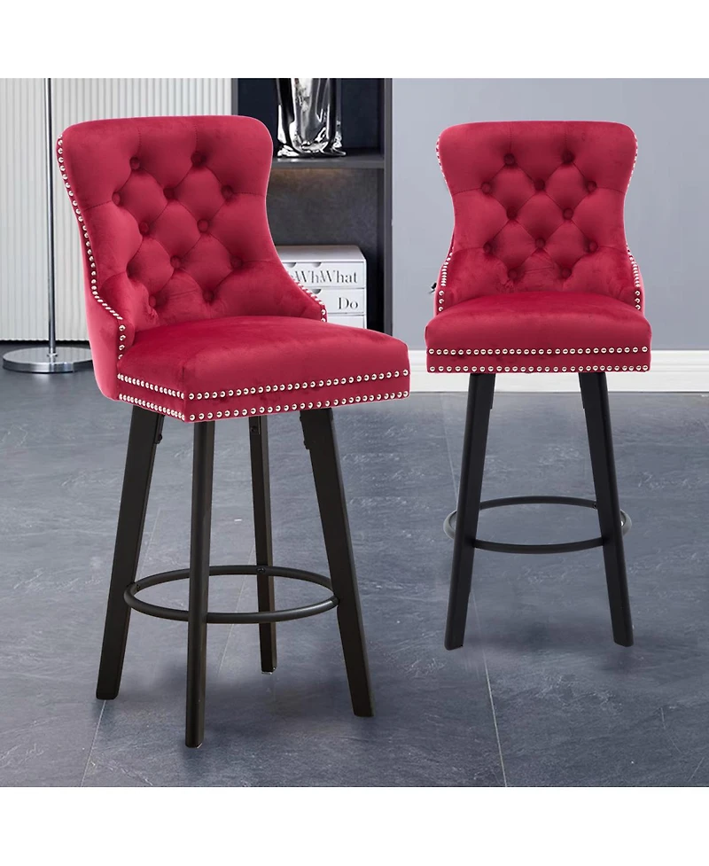 Streamdale Furniture Modern Velvet Swivel Bar Stools with Button Tufting and Rivet Trim