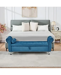Streamdale Furniture 62.2" Soft Velvet Storage Bench with Crystal Buttons & Pillow
