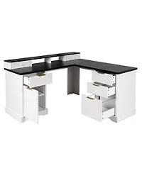 Streamdale Furniture Modern Fluted L-Shaped Desk with Charging Station & Storage