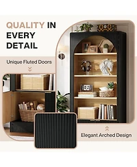 Tribesigns 71" Tall Bookcase, 5-Tier Arched Black Bookshelf with Storage Cabinet and Fluted Doors, Modern Farmhouse Standing Wood Bookshelves