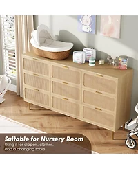 gaomon Rattan 9 Drawer Dresser for Bedroom, Tall Chest of Drawers with Deep Storage and Wide Top, Beige