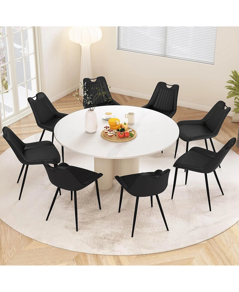 Costway Dining Chair Set of 4 Faux Leather Upholstered Kitchen Chairs with Metal Legs