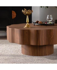 Streamdale Furniture 31.5" Scalloped Edge Walnut Mdf Wood Grain Center Table - Modern Irregular Round Coffee Table