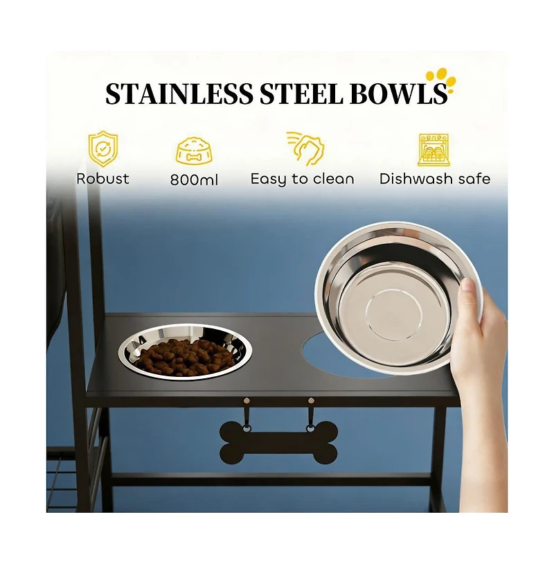 Aostirmotor Adjustable Dog Bowl Stand Pet Feeding Station in Black