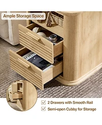 Rainsken 22" Fluted Nightstand with Charging Station, Modern Bedside Table with 2 Drawers and Open Storage for Living Room